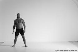 Underwear Gymnastic poses Man Black Muscular Bald Dancing Dynamic poses Academic